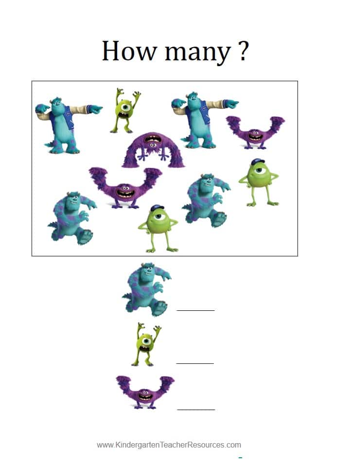 Monsters University Number Worksheets