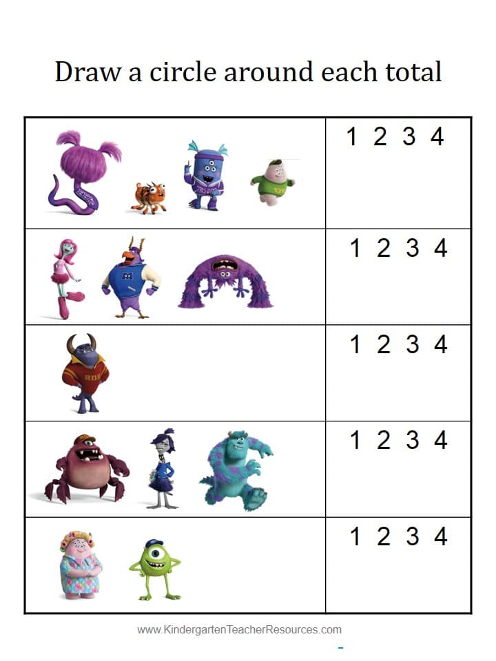 Monsters University Number Worksheets