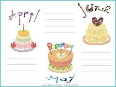 birthday calendar with a picture of 3 cakes