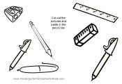 pictures of pens, pencils, eraser and equipment for school