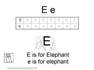 Kindergarten worksheets- letter E