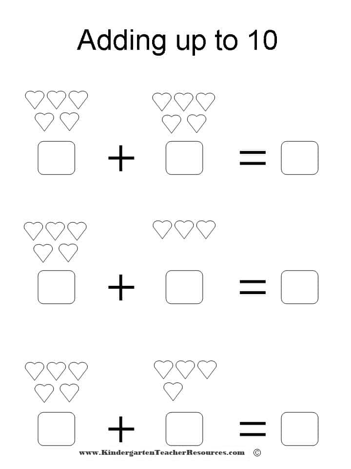 Addition Worksheets up to 10