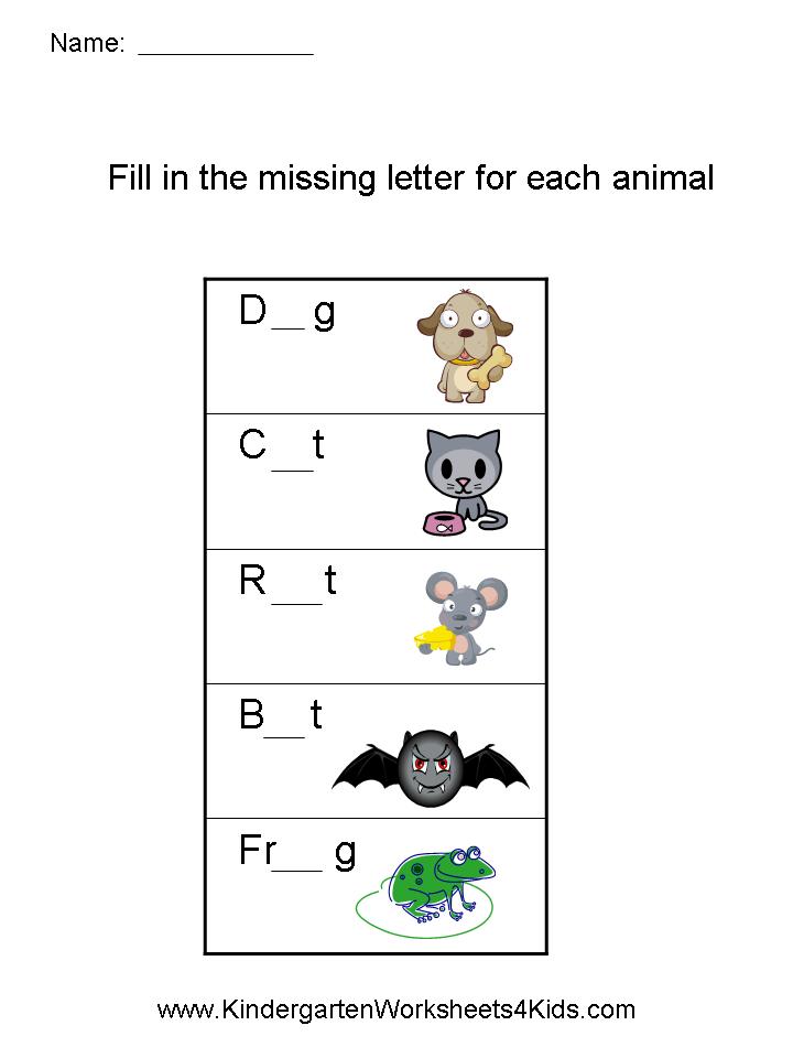 Missing Letter Worksheets (Animals)