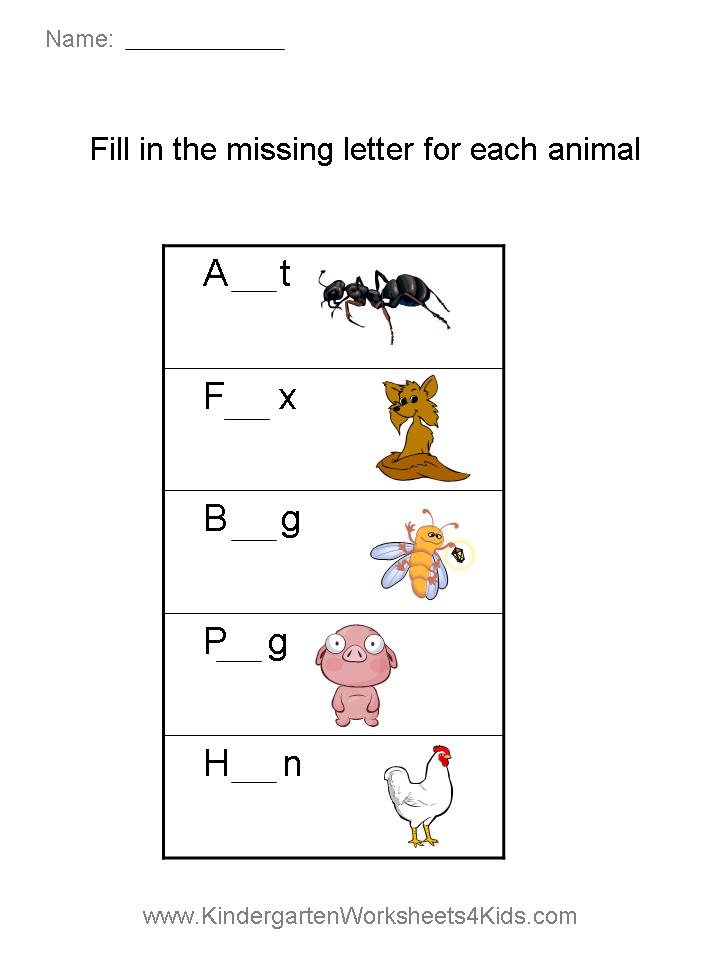 Missing Letter Worksheets (Animals)