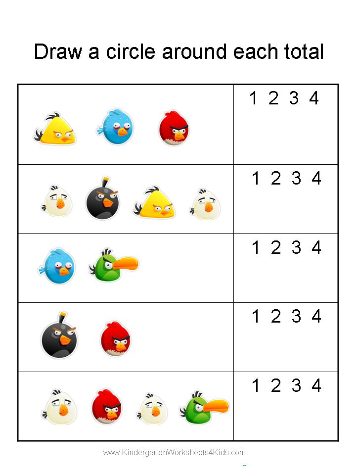 Free Angry Birds Math Worksheets for Kindergarten
