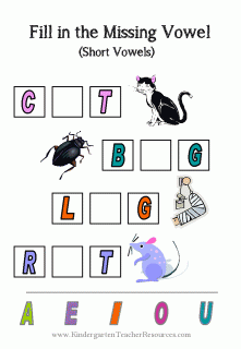 Short Vowel Kindergarten Worksheets