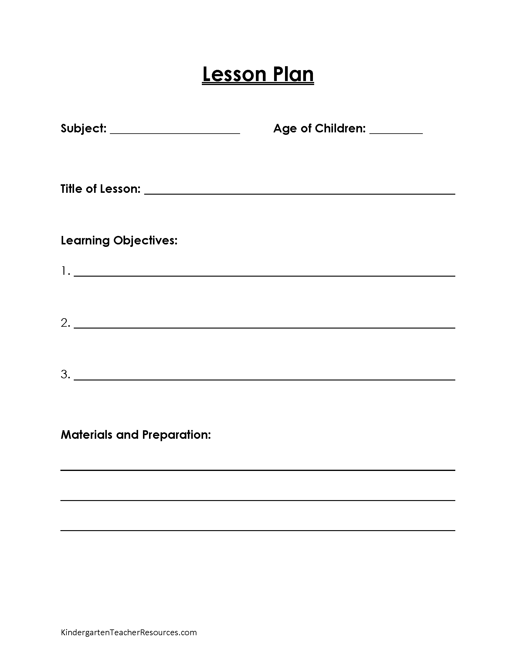 FREE Kindergarten Lesson Plan Template Word or Editable PDF For Blank Unit Lesson Plan Template